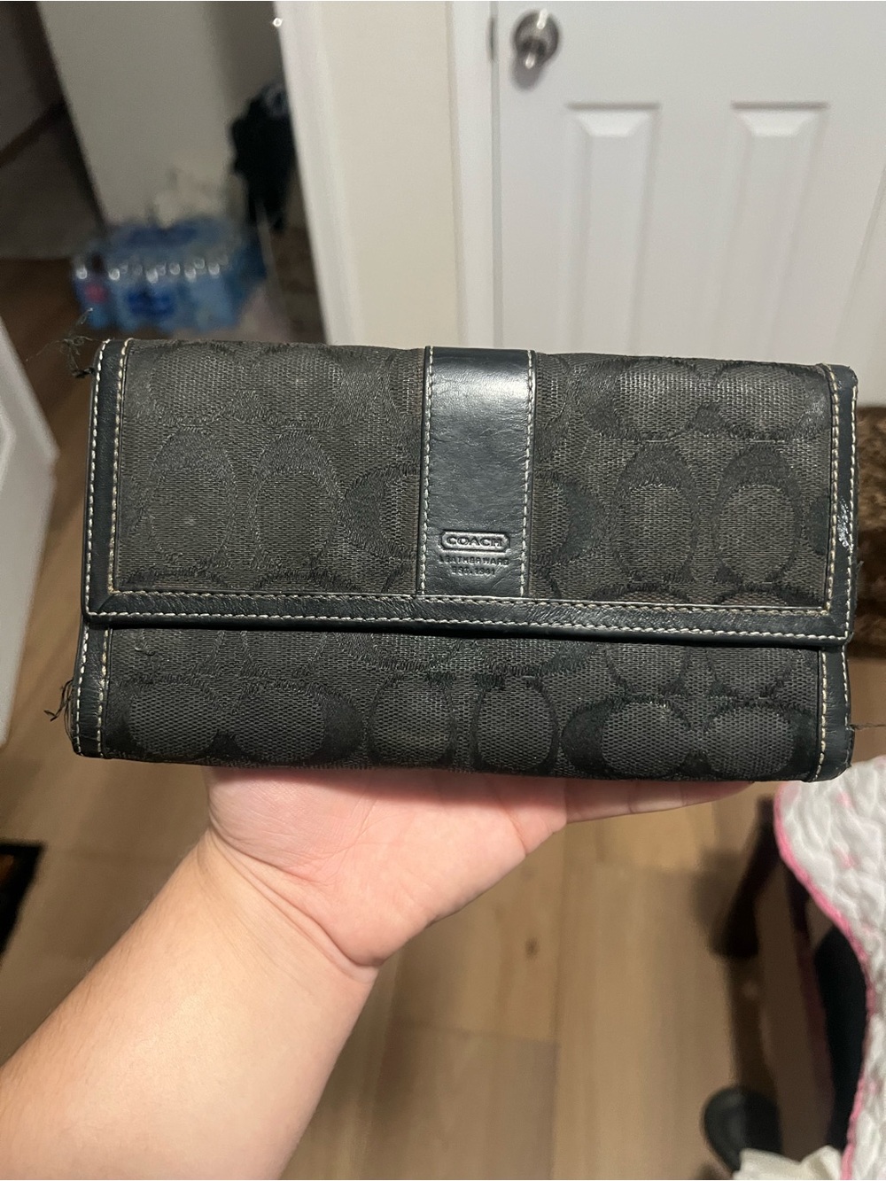 Coach Black Signature Fold Wallet with Leather Trim